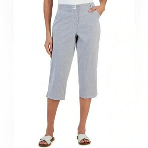 Karen Scott Capri Shorts White Navy Striped Tummy Control Shorts NWT Size 10 P